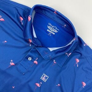 Straight Down Polo Shirt Mens XL Blue Flamingo Print Performance Golf Stretch
